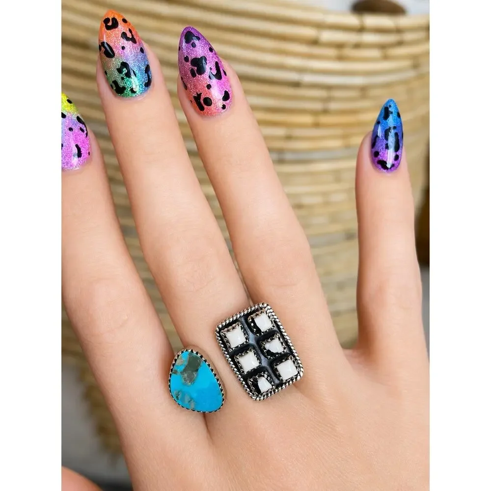 Sterling Silver White Buffalo Turquoise Adjustable Ring Southwestern Size 6-9